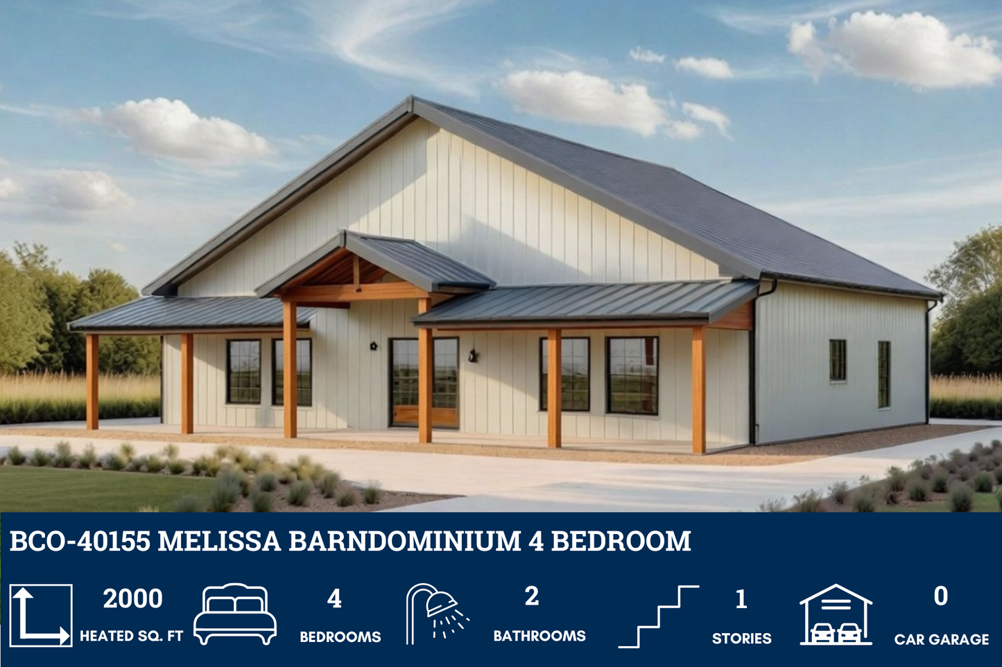 BCO-40155 Melissa Barndominium House Plan