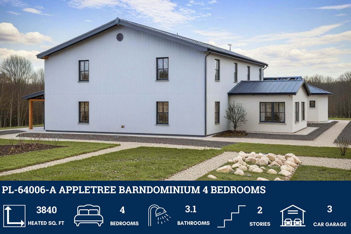 PL-64006-A Appletree Barndominium House Plan