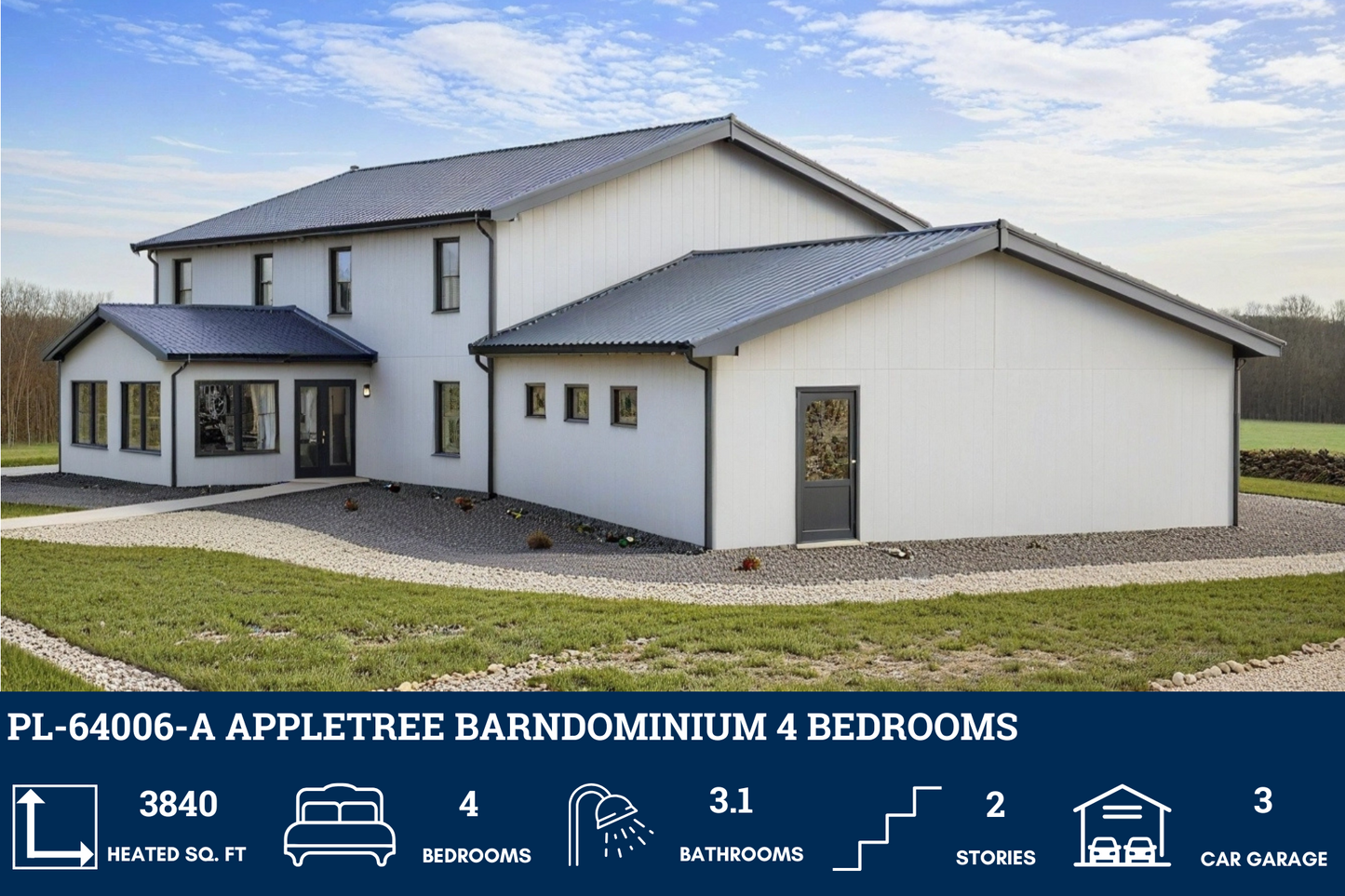 PL-64006-A Appletree Barndominium House Plan