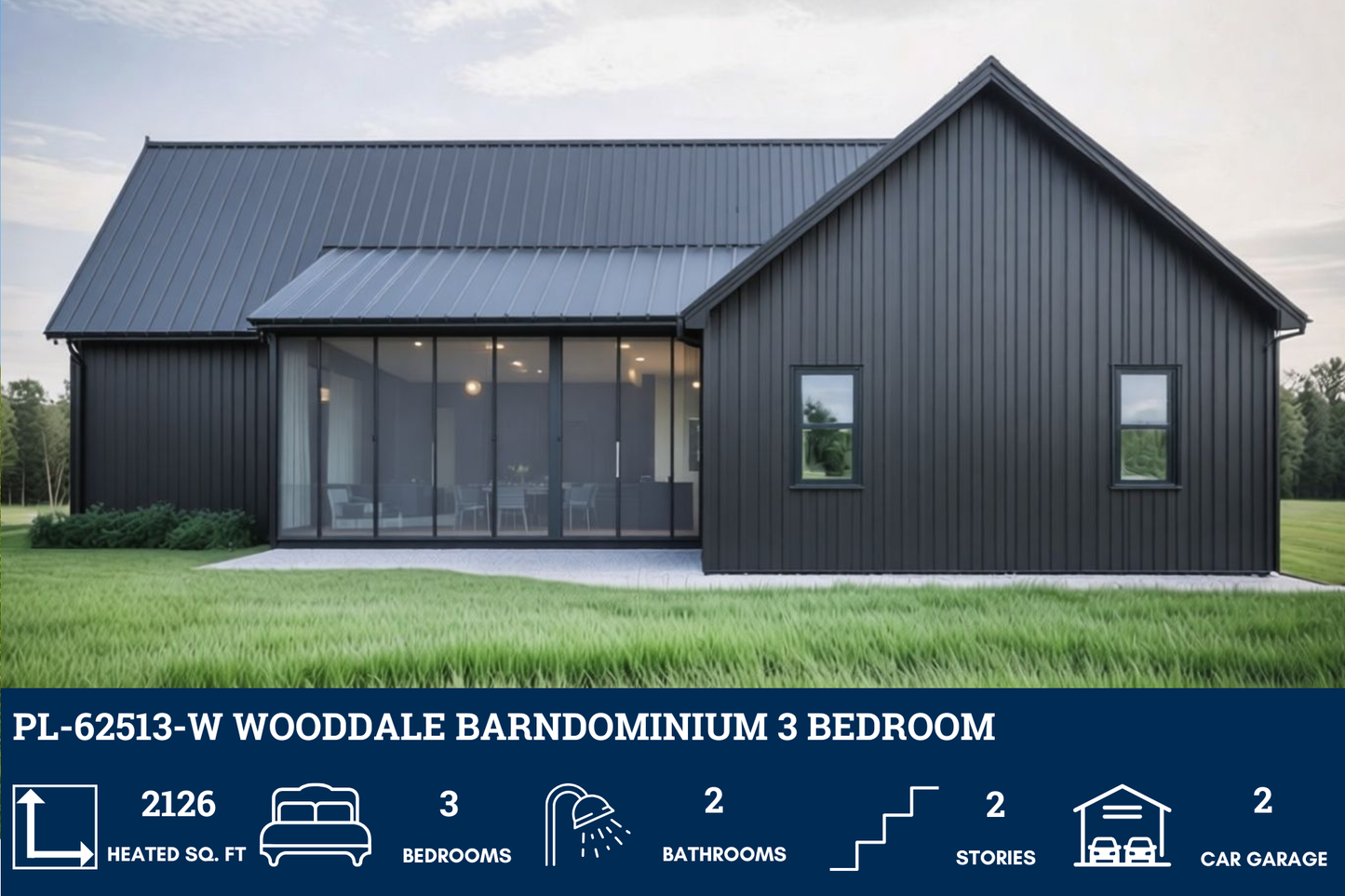 PL-62513-W Wooddale Barndominium House Plan