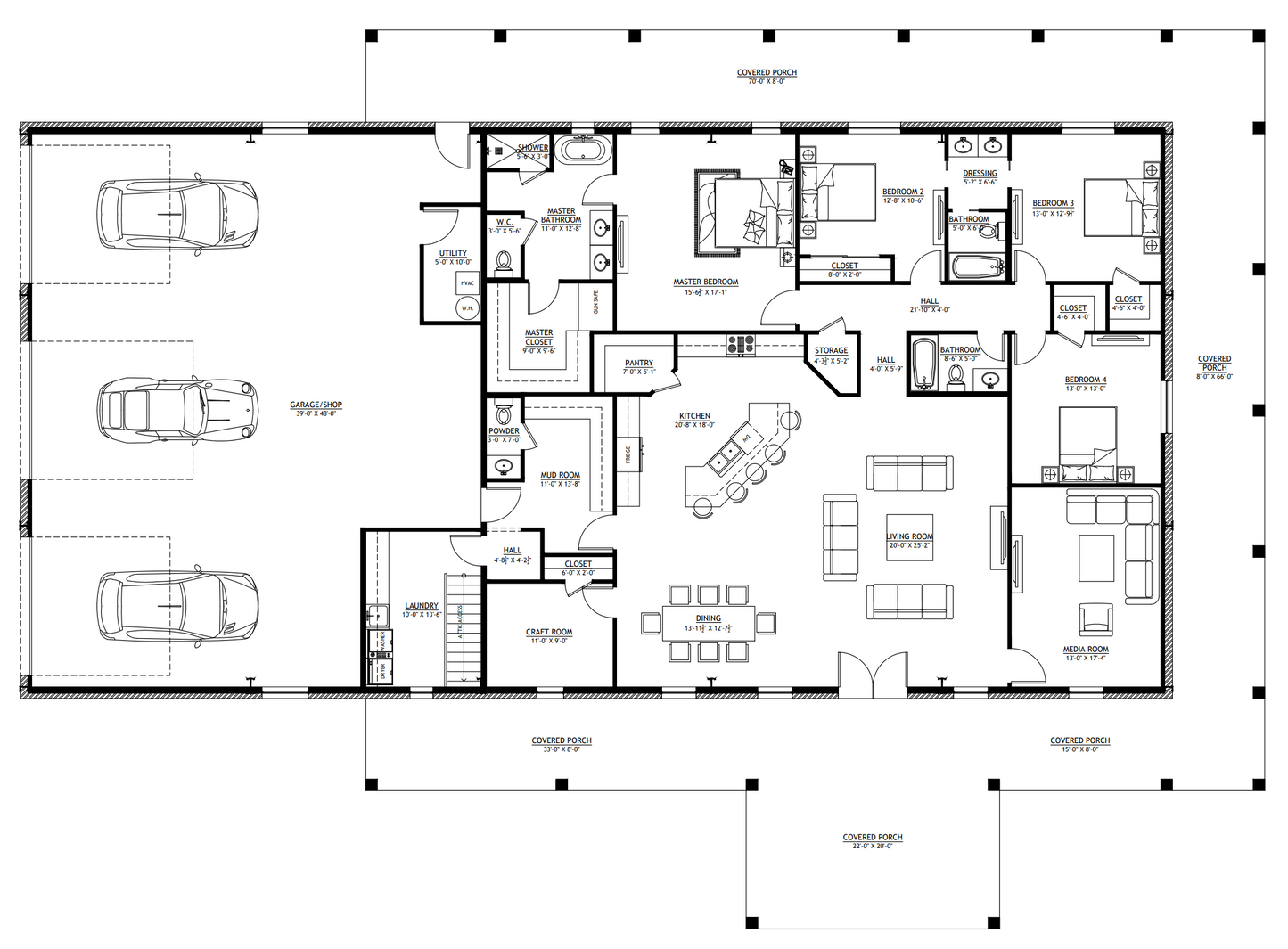 PL-62519-R Ross Barndominium House Plan