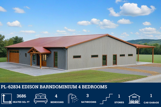 PL-62834 Edison Barndominium House Plan