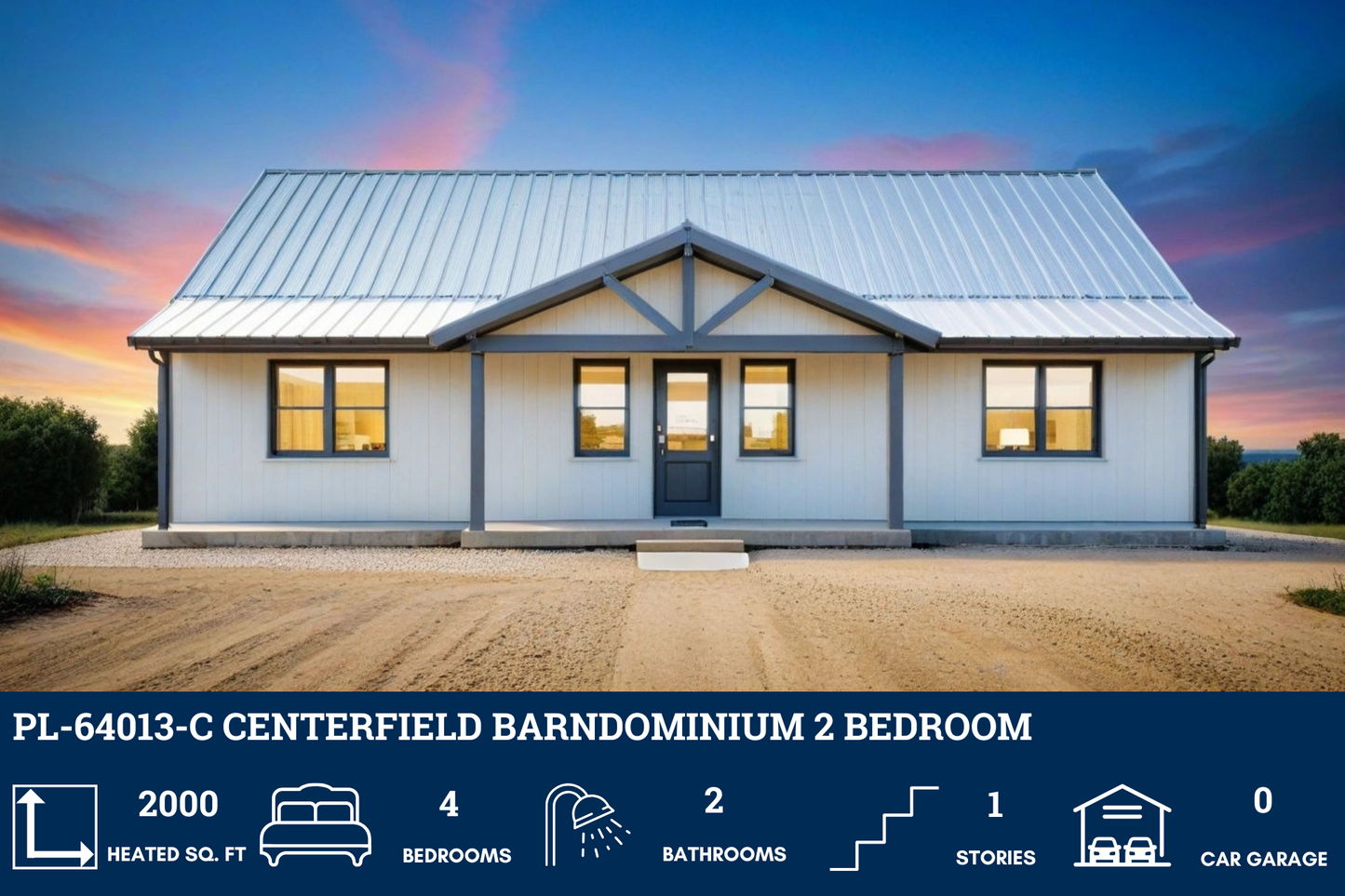 PL-64013-C Centerfield Barndominium House Plan