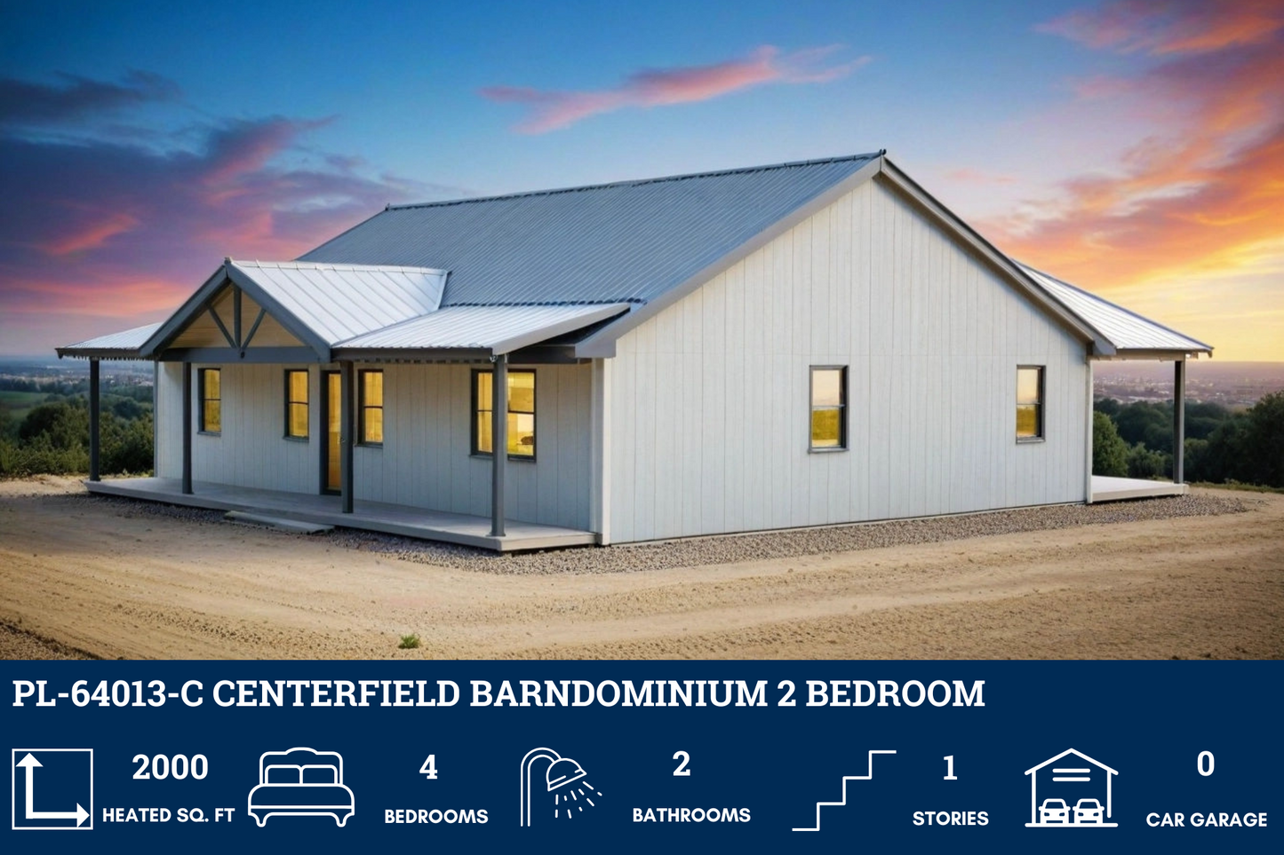PL-64013-C Centerfield Barndominium House Plan