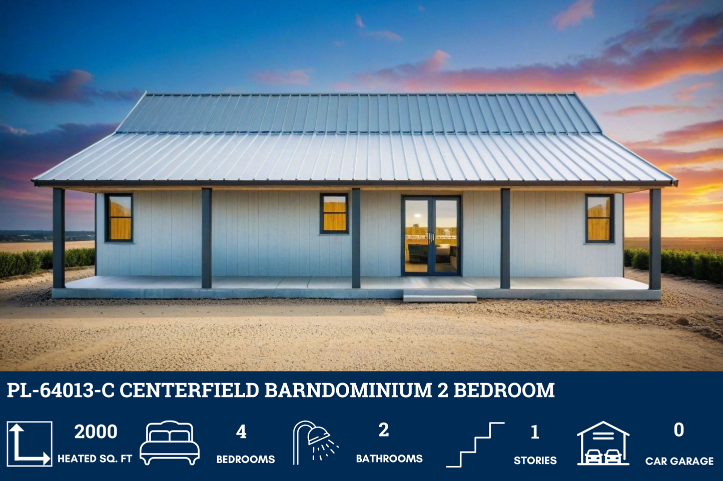 PL-64013-C Centerfield Barndominium House Plan