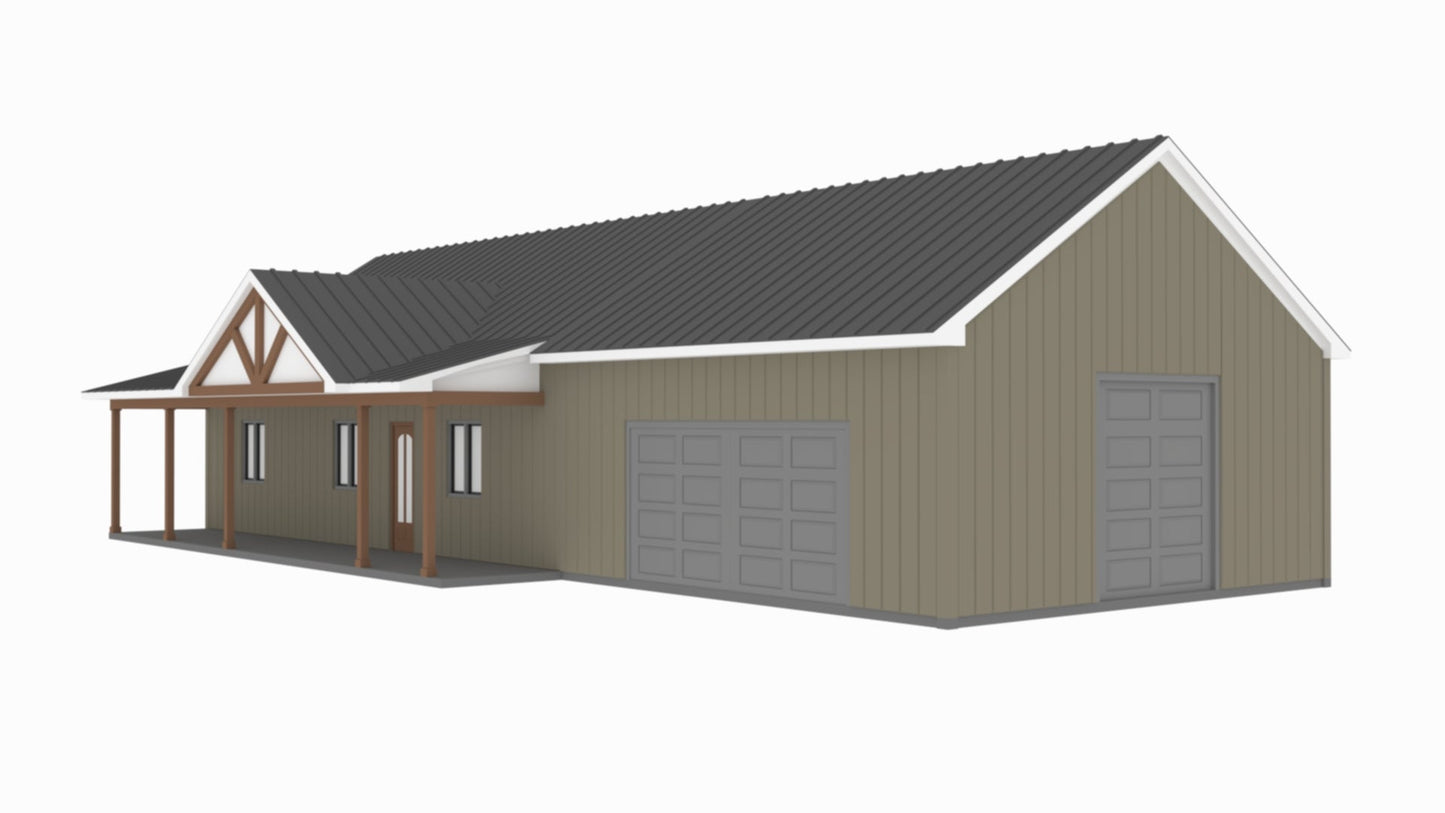 PL-64017 Pecan Barndominium House Plan