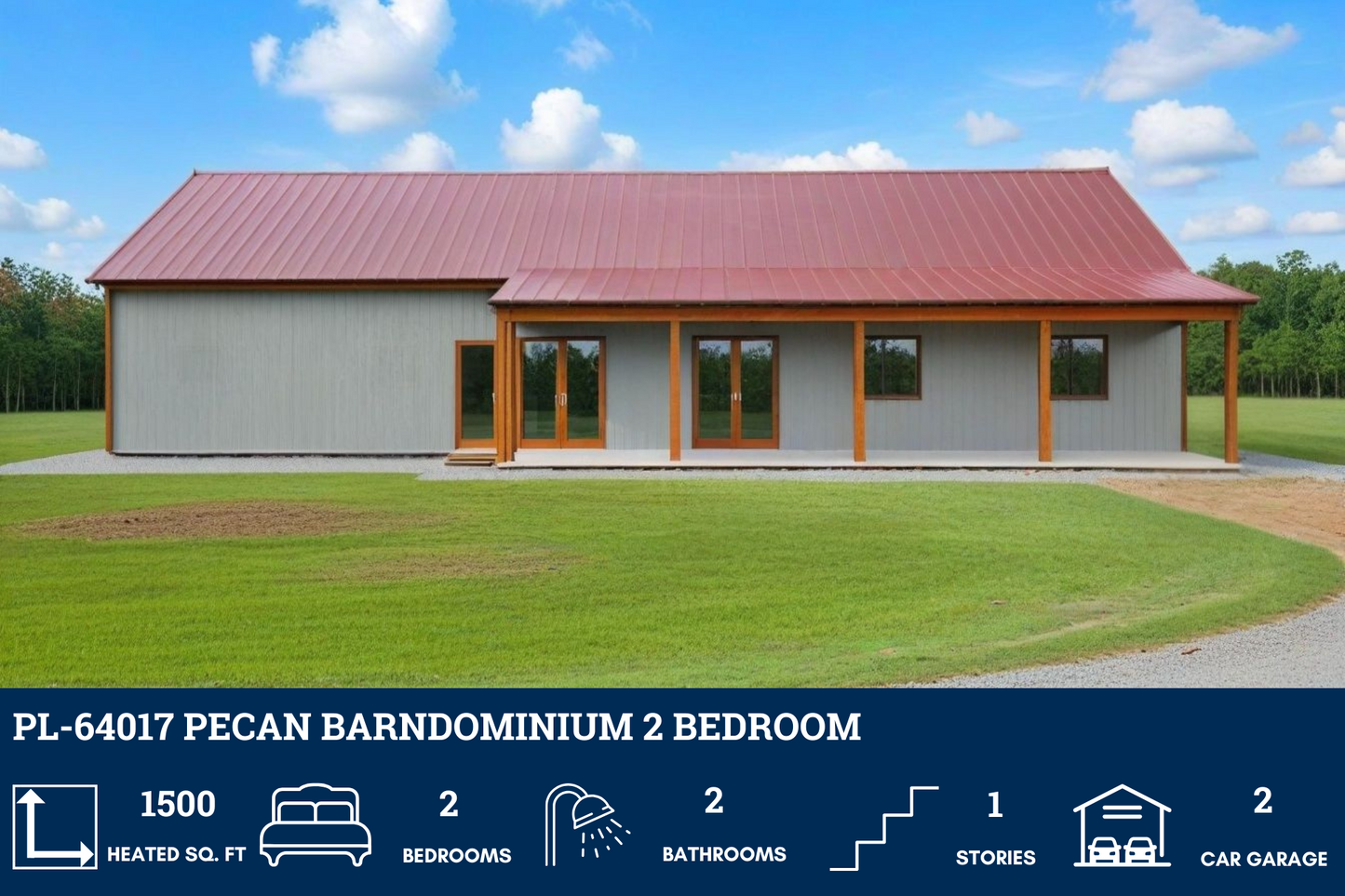 PL-64017 Pecan Barndominium House Plan