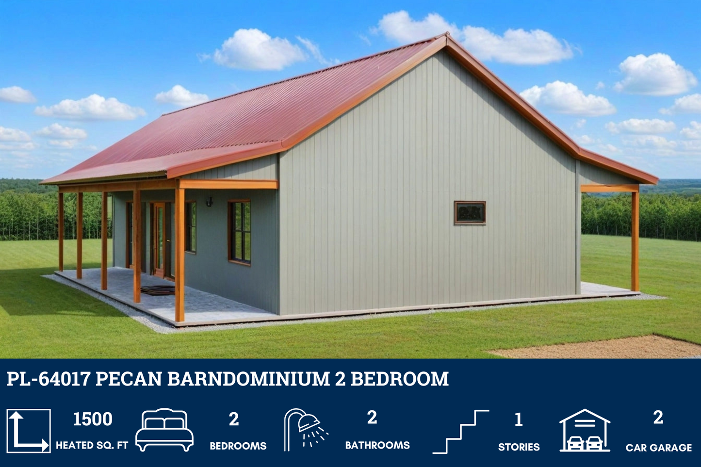 PL-64017 Pecan Barndominium House Plan