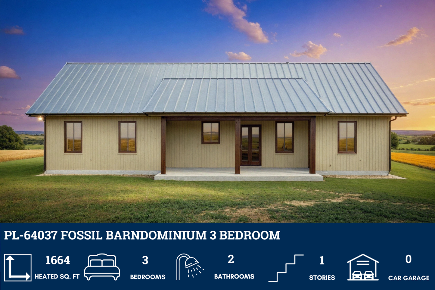 PL-64037 Fossil Barndominium House Plan