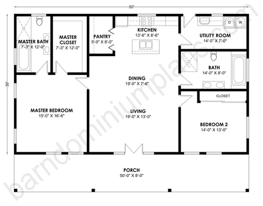 BCO-40121 Barndominium House Plan